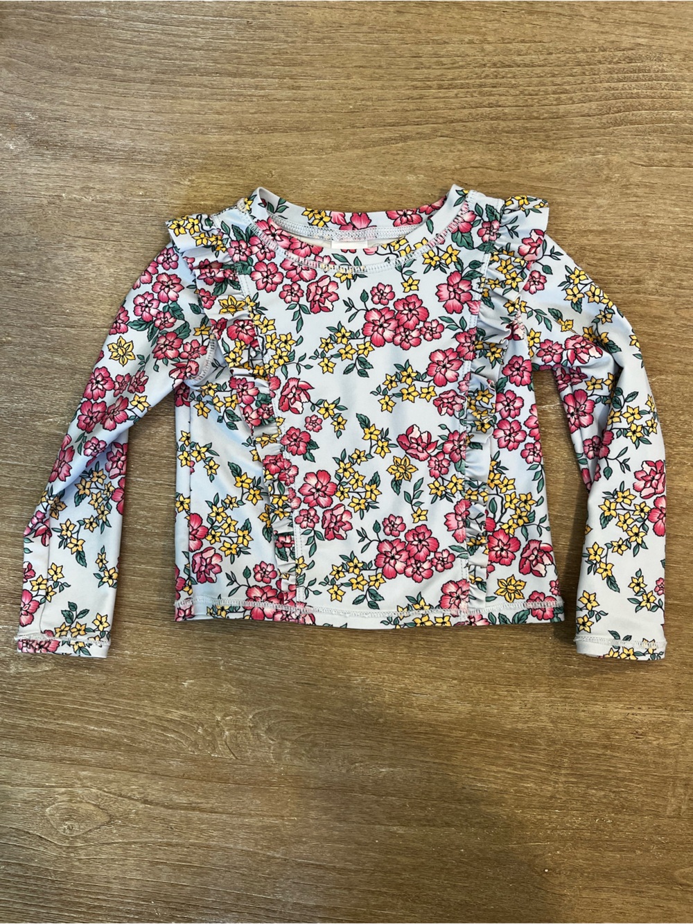 Ruffle Butts White Floral Ruffle Long Sleeve Top